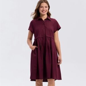 Universal Thread Short-Sleeve Button-down Maroon Midi Shirtdress NWT, Size M
